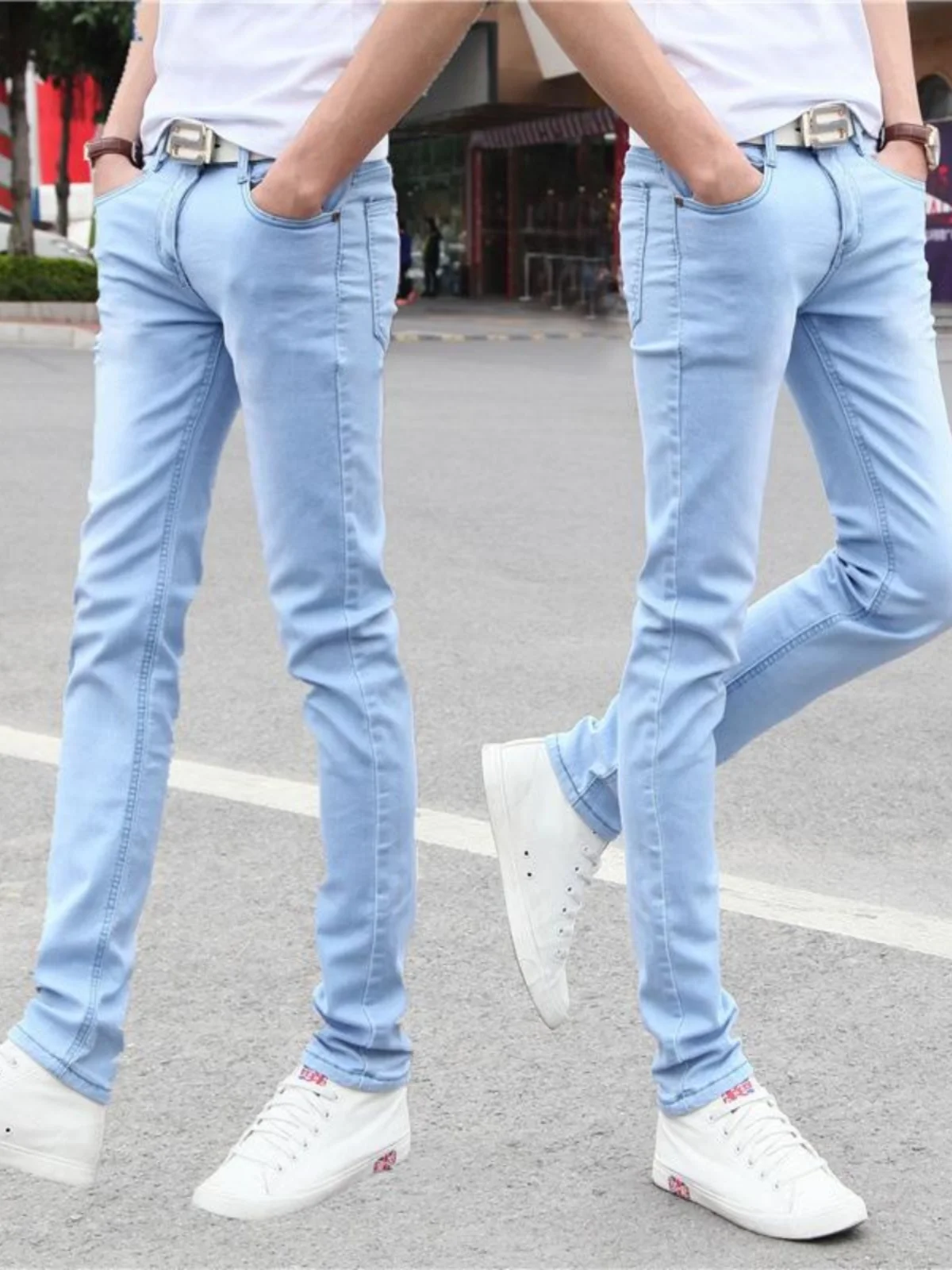 

Casual Slim Fit Men's Jeans mid Waist Elastic Workwear Pants Youth ular Long Trousers Blue Versatile Spring Autumn Winter