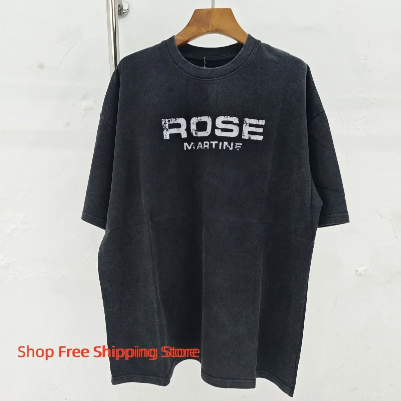 

Martine Rose Men Oversized Vintage Washed Tee Distressed Letter Print Casual Loose Fit Shirt