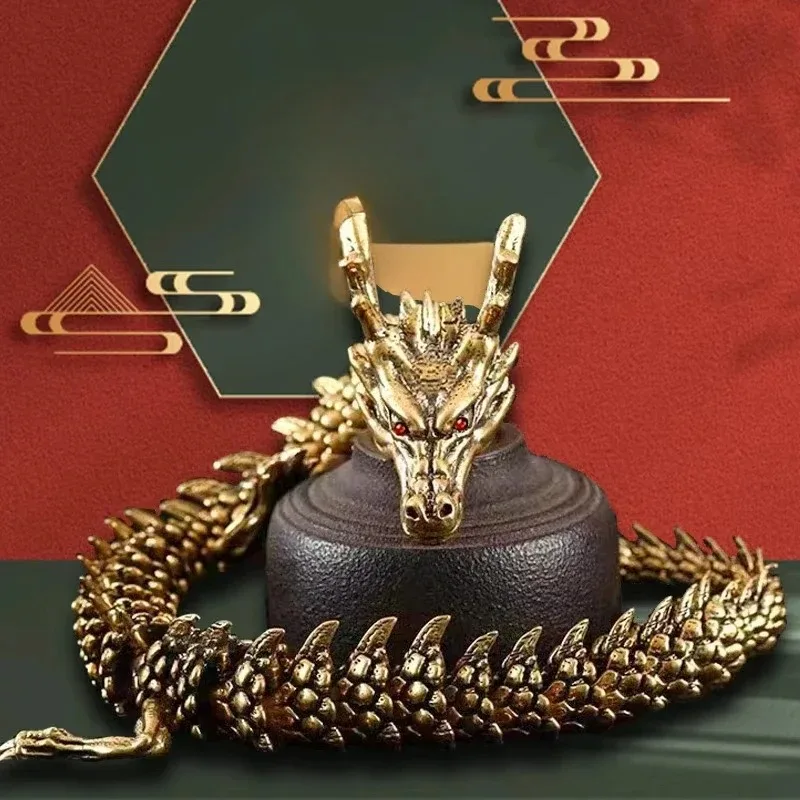 1pcs Dragon Statue Ornament Moveable Body Joints Antique Brass Lucky Dragon Desktop Office Ornament Crafts Home Decoration Gifts