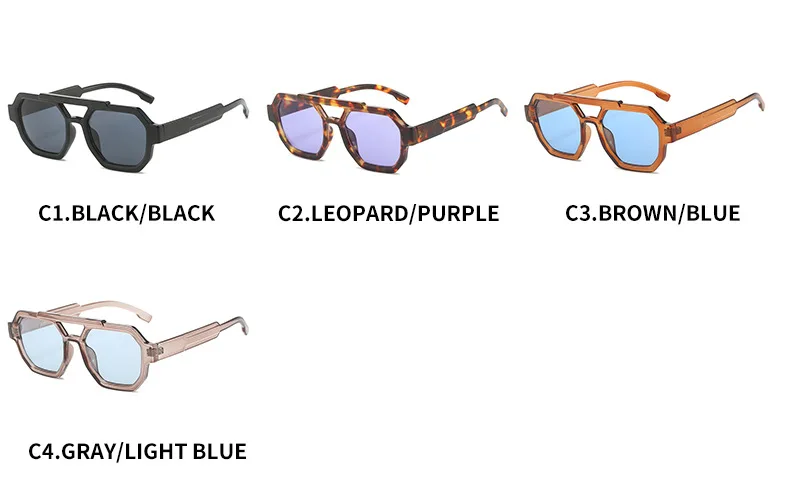 Mode Pilot Übergroße Sonnenbrille Für Frauen Neue Doppel Brücken Sonnenbrille Weibliche Retro Quadrat Leopard Lila Brillen Trendy – Detail 9