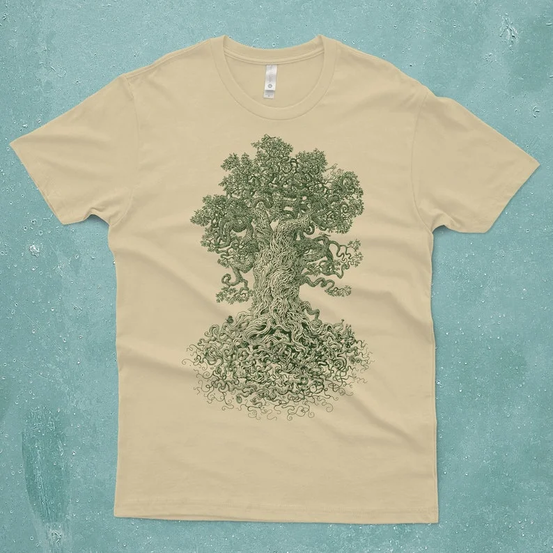 

Мужская футболка с рисунком Gnarled Tree, ручная трафаретная печать «Древо жизни», индивидуальная уличная мода, повседневная простая художественная эстетика
