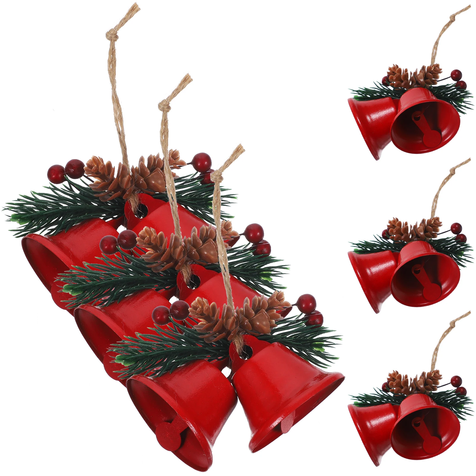 

6 Pcs Painted Bells Christmas Tree Hanging nament Xmas Bell nament Red Double Opening Bell Home Decor Xmas Pendant