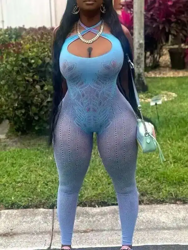 สีใหม่ CROSS แขวนคอสัมผัสกลับ SLIM FIT Sporty แฟชั่น Hollow ถัก One-piece Bodysuits สบาย L55X