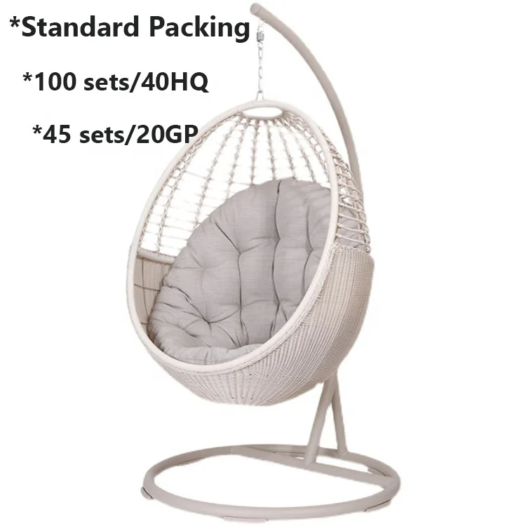 White Garden Furniture Metal Rattan Outdoor Terrace Balcony Egg-Shaped Nest Basket Adult Wicker Glider with Bracket