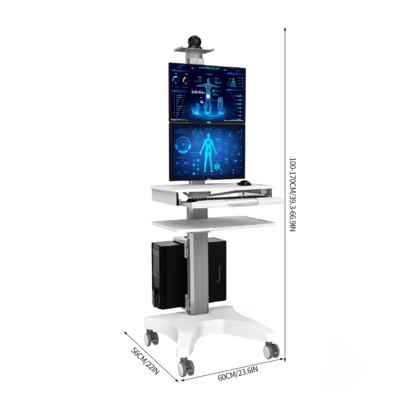 Engineering Telemedicine Cart Dual Screen PTZ Camera Collaborative Teleconferencing