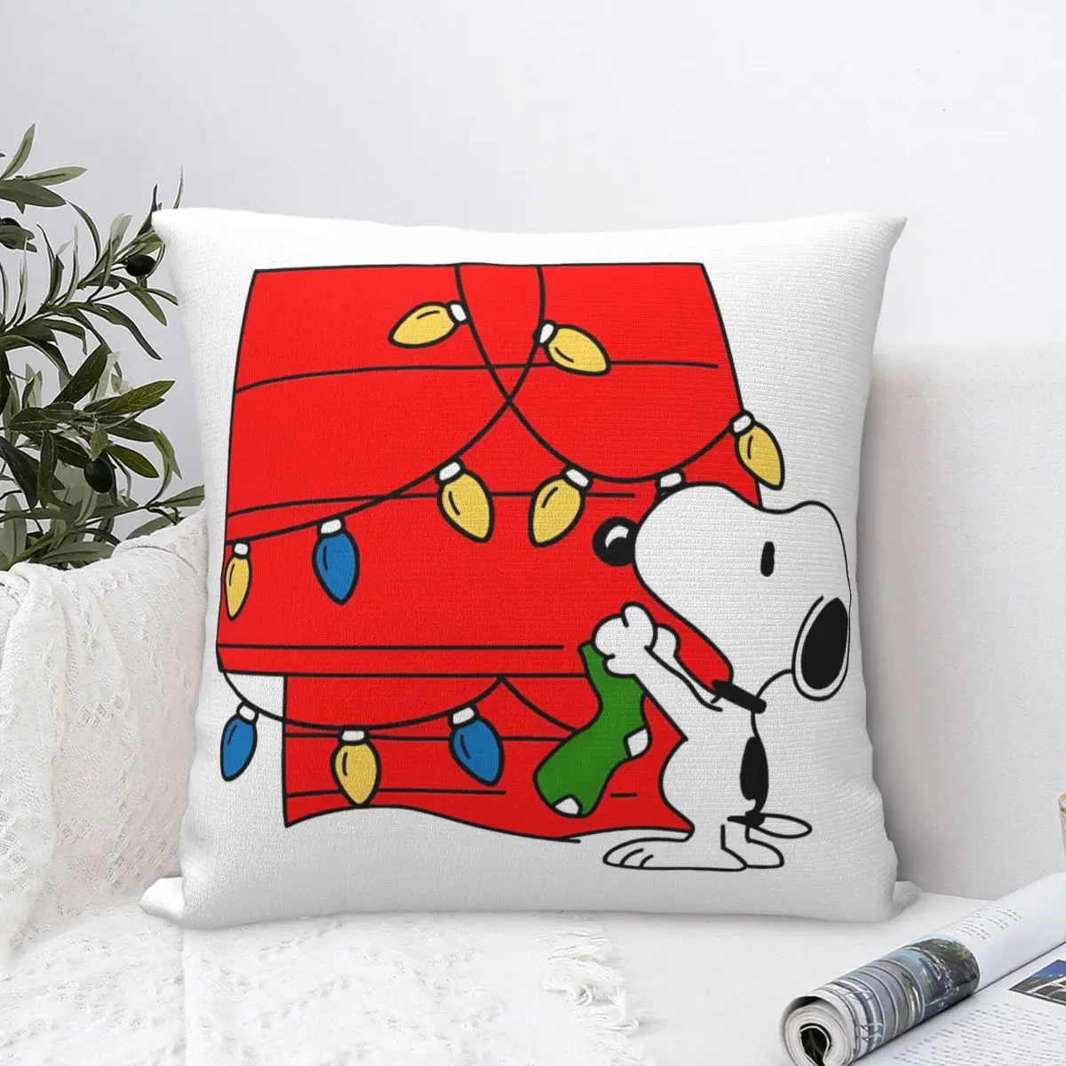 Christmas Snoopy Cartoon Pillow Cover Woodstock Peanuts Charlie Brown Pillow Case For Room Cushion Cover Square Pillowcases