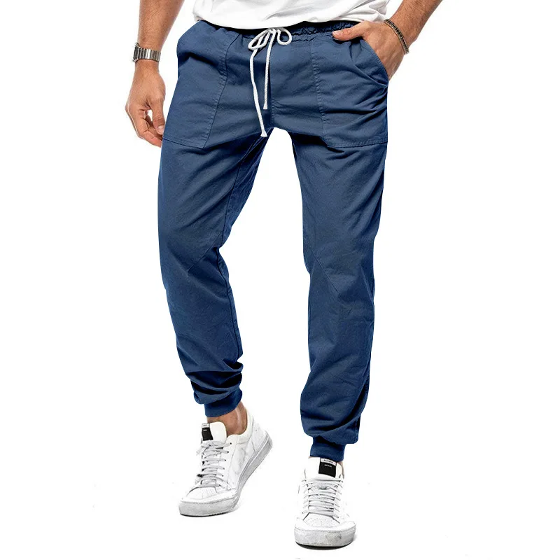 Spring Summer New Solid Color Fashion Elastic Waist Cargo Pants Man High Street Casual Solid Color Pockets Drawstring Trousers