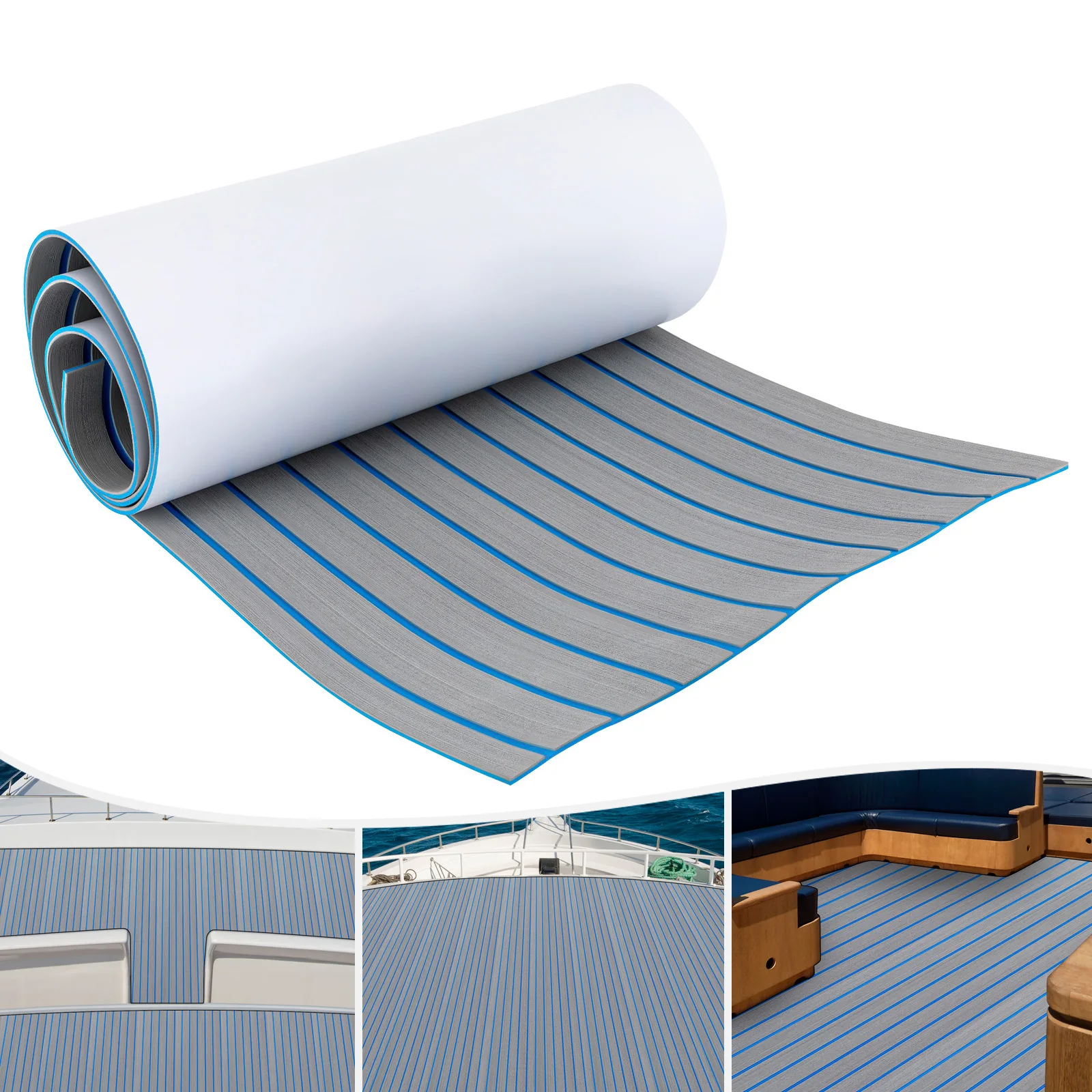 

240 * 60cm EVA Anti Slip Wooden Boat Deck Mat - Gray+blue Stripe