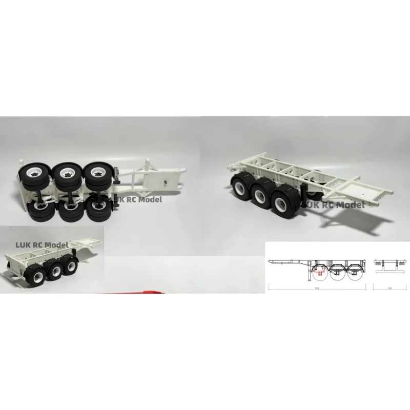 1/14 TAMIYA 3 Axlers Trailer with Lifting Front Axle For 20ft Container Truck DIY Dumper Tractor DIY Parts Plastic Model RC Toys