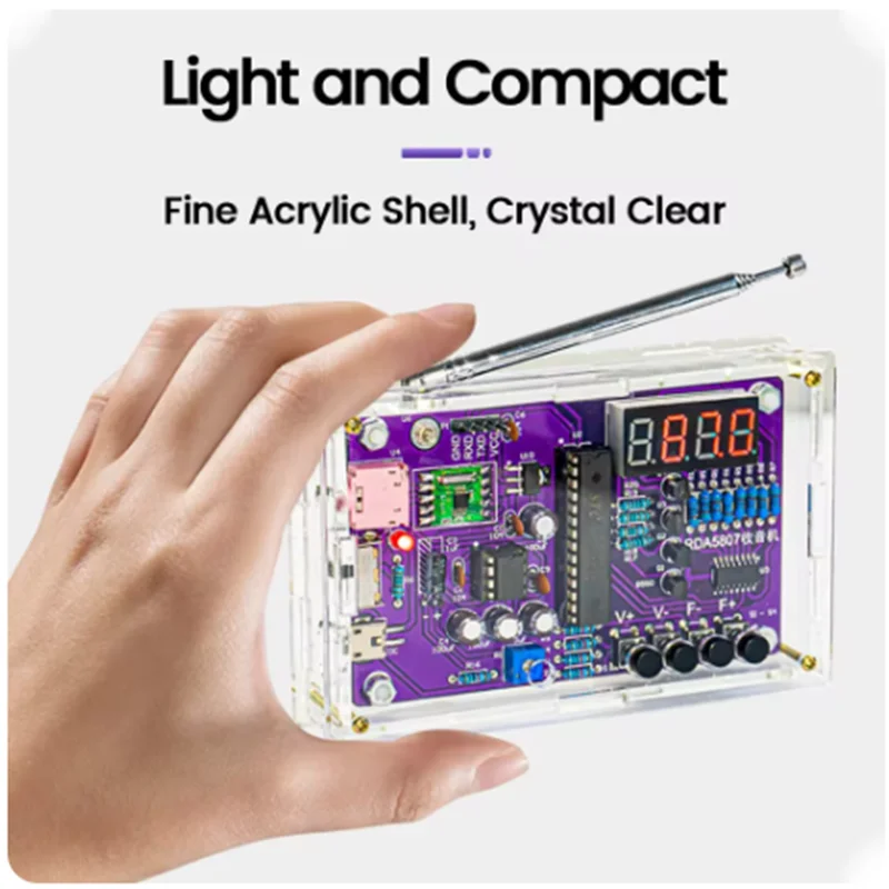 DIY FM Radio Electronic Kit Adjustable Frequency 87-108MHz Digital Display DIY Soldering Project Practice Solder RDA5807S