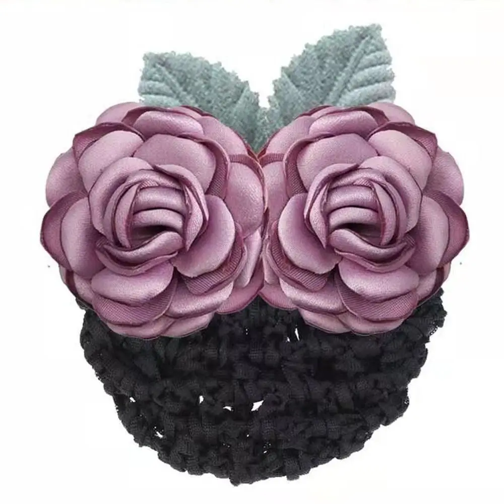 Snood Hairnet Flower Hair Bun Holder Covers Hair Headdress Flower Hair Accessories Barrette with Net Detachable Hair Net