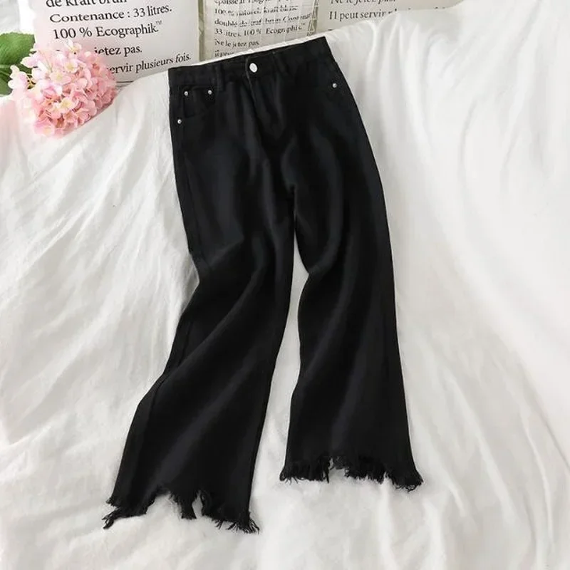 Jeans Dames Herfst Koreaanse versie Hoge taille Chic Student Trendy Rechte enkellange broek Eenvoudige all-match Vrije tijd 2021