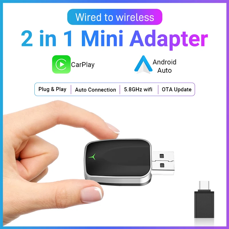 New Arrival Wireless CarPlay Adapter Convert Wired CarPlay to Wireless Android Auto with OEM USB/Type-C Excellent for Carowners