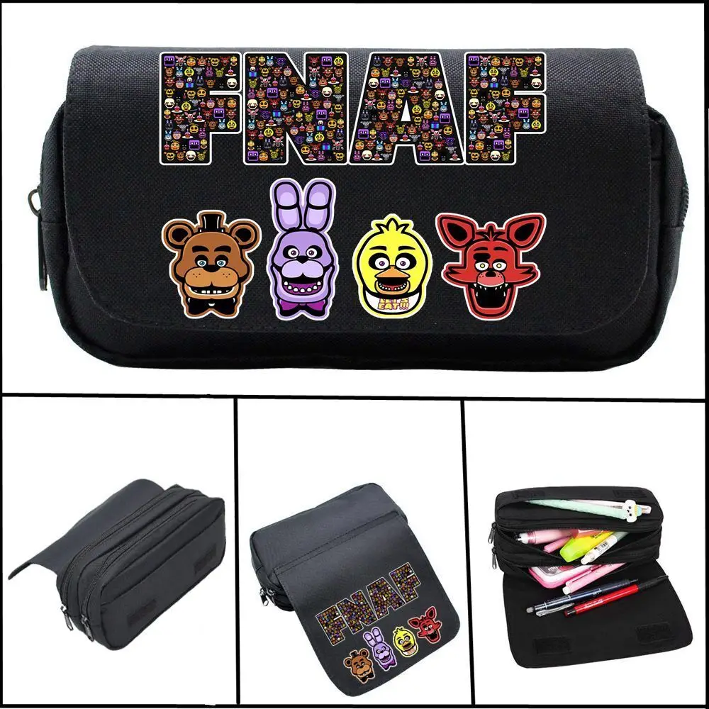 Bidybab Foxy Freddy-estuche para lápices de Anime, bolsa de cosméticos, bolsa de almacenamiento de papelería para estudiantes de dibujos animados