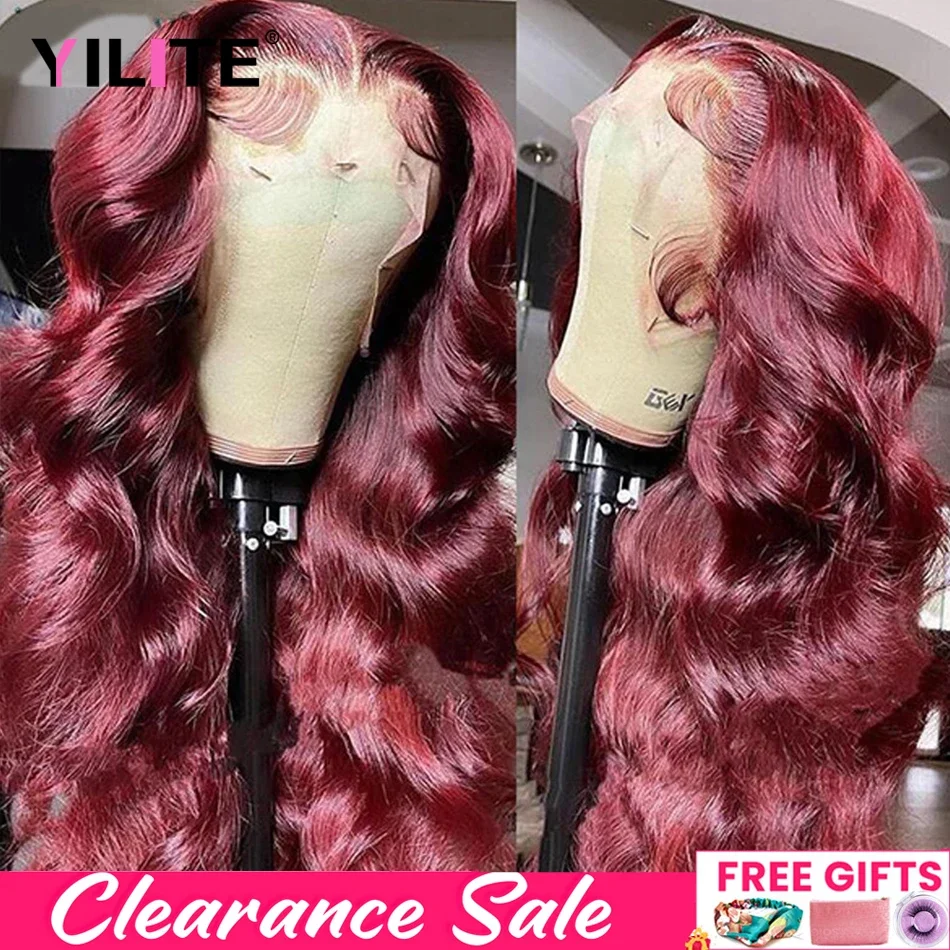 99J Burgundy 13x4 ลูกไม้ด้านหน้าวิกผมมนุษย์ Body Wave สีแดงผม Wigs สําหรับผู้หญิงสีดําบราซิล HD โปร่งใสวิกผมลูกไม้ด้านหน้าด้านหน้า