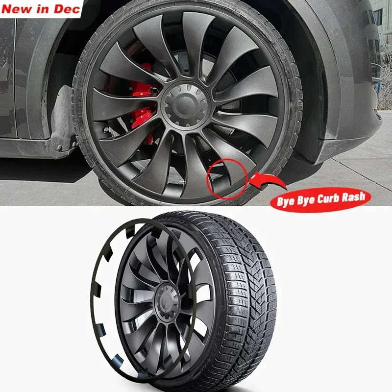 4PCS Hub Caps for Tesla Model Y 21-Inch 2020-2024 Performance Replacement Wheel Hub Protection Ring Full Rim Cover Accessories