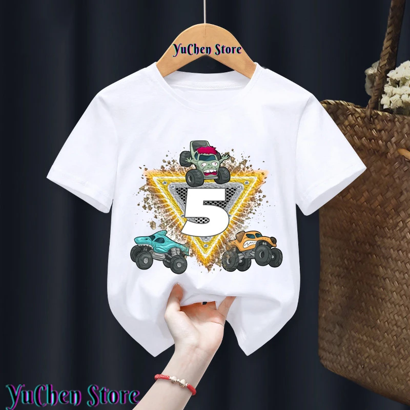 1-9 Years Old T-shirt Birthday Boy T-Shirt Monster Truck Birthday Party Monster Truck Jam Gift Clothing T-shirt Children T-shirt