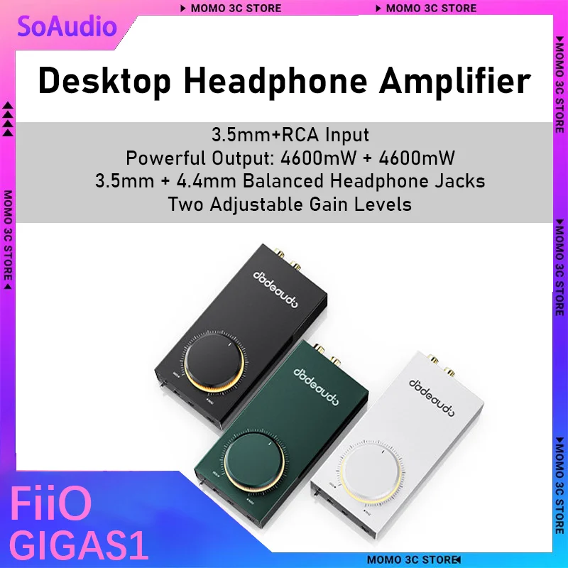FiiO GIGAS1 Desktop-Kopfhörerverstärker, 4600 mW + 4600 mW Ausgangsleistung, 3,5 mm + RCA-Eingang, 3,5 mm + 4,4 mm Ausgang, zwei Verstärkungsstufen