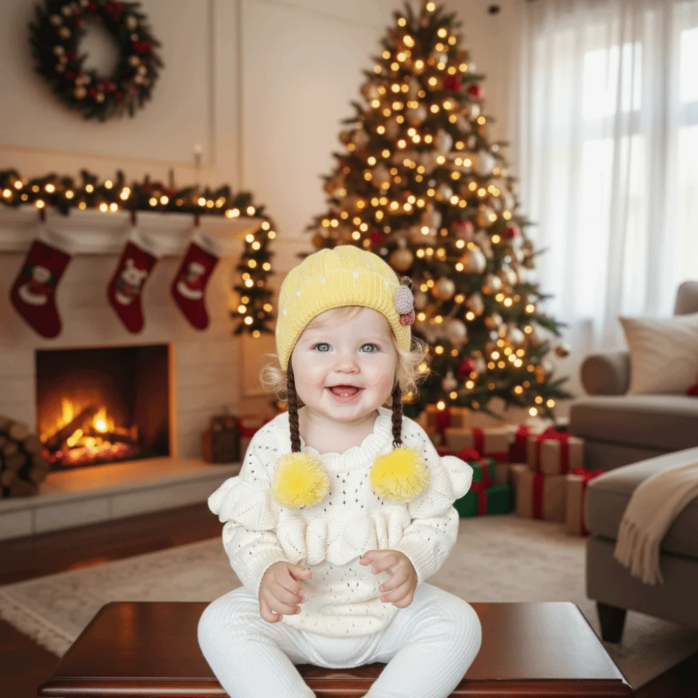 

Cartoon Warm Knitted Hat Breathable Windproof Ear Protection Cap Soft Newborn Beanie Cap