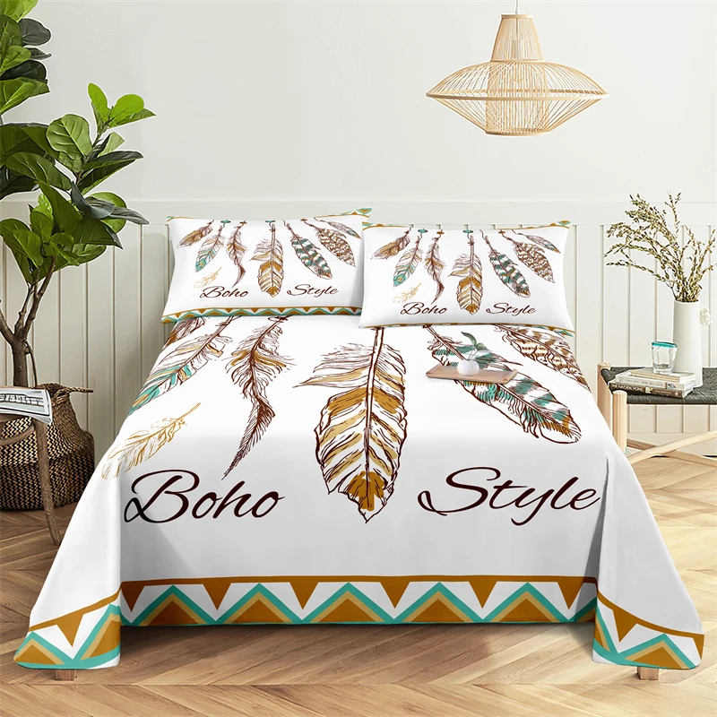 

Feather and Dream Catcher 0.9/1.2/1.5/1.8/2.0m Digital Printing Polyester Bed Flat Sheet with Pillowcase Print Bedding Set