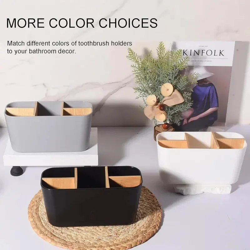 Organizador de brochas de maquillaje de bambú con 5 compartimentos 6