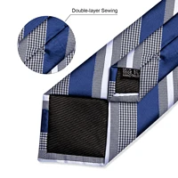 Luxury Blue Striped Polyester Ties for Men 8cm Width Wedding Business Prom Necktie Pocket Square Cufflinks Gift Men Accessories 5
