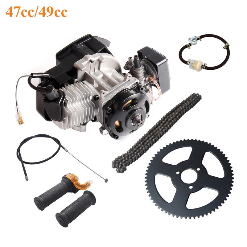 7 Teeth 47cc 49cc 2 Stroke Pull Start Engine & Grips Cable & Chain Set Kit For Two Stroke Mini Motor Dirt Bike ATV Pocket