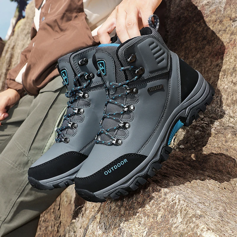 

Мужская походная обувь с высоким берцем, уличные кроссовки для альпинизма, кожаные водонепроницаемые повседневные треккинговые ботинки, мужские охотничьи ботинки на шнуровке