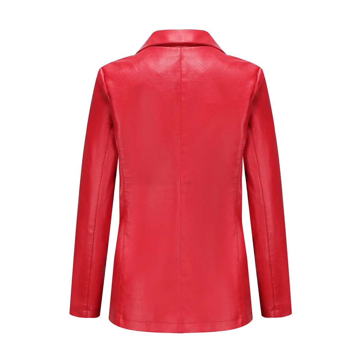 Bright Red Single Button Women's Suit Jacket, PU Fabric Blazers Black Blue Brown Female Slim Fit Coat S M L XL XXL XXXL