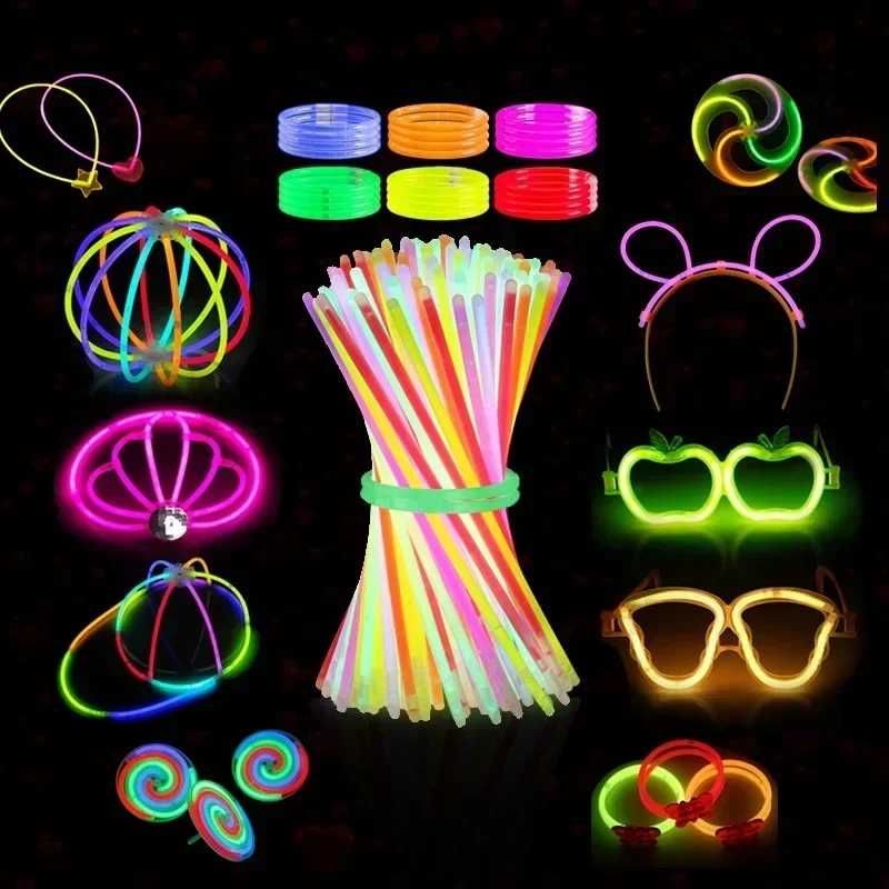 عصا الفلورسنت الحفل في الهواء الطلق للأطفال ليلة ضوء الرقص مضيئة عصا المتاح الملونة عصا الفلورسنت لعبة سوار