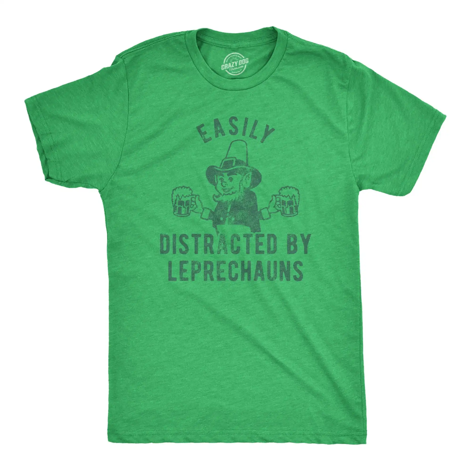 Easily Distracted By Leprechauns St Patricks Mens T Shirt Shamrock Four Leaf Clover Funny Drinking