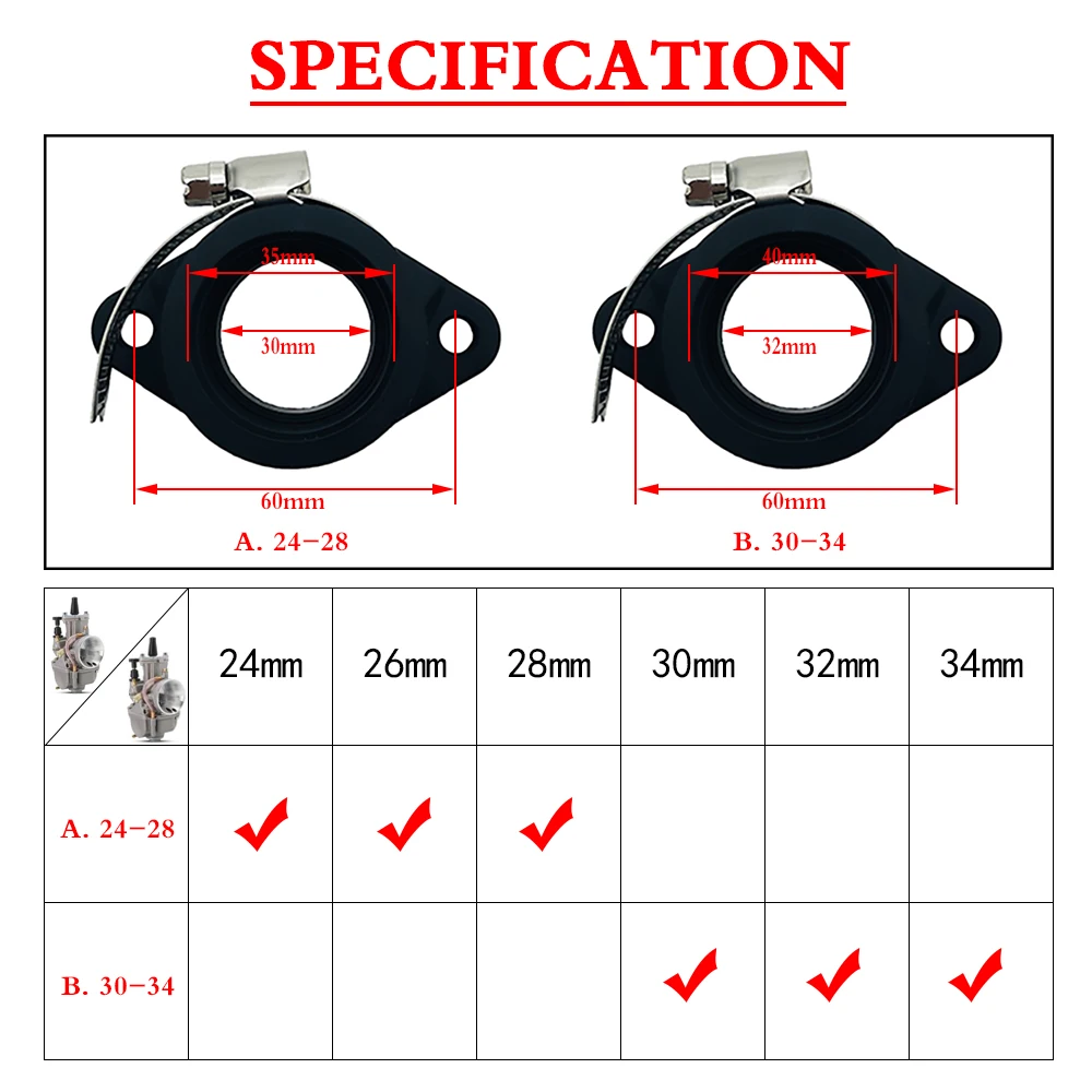 1&2&4pc Manifold Intake Motorcycle Carburetor Flange Adapter Carb Manifold Boot/Fit For PWK 24&26&28&30&32&34mm Carburetor