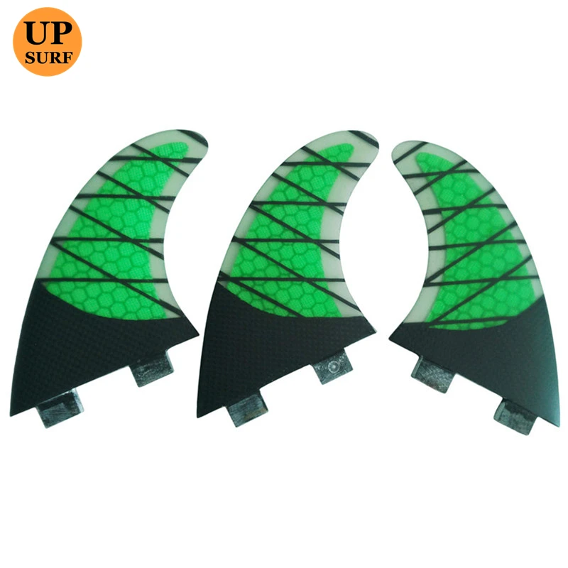 

YEPSURF Double Tabs Surfboard Fins Tri fin set Size M Fiberglass Honeycomb Green Color Surf Fin Surf Board Accessories