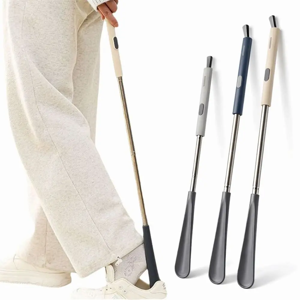Portable Adjustable Length Long Shoehorn Hanging Useful Shoe Puller Stainless Steel Lazy Shoe Horn for Elderly, Pregnant Women