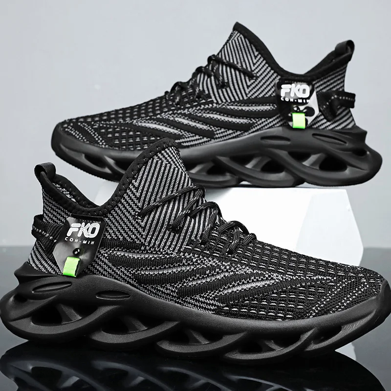 Men Blade Running Shoes Breathable Flying Woven Mesh Sneakers Shock Absorption Non-slip Athletic Training Sports Footwear