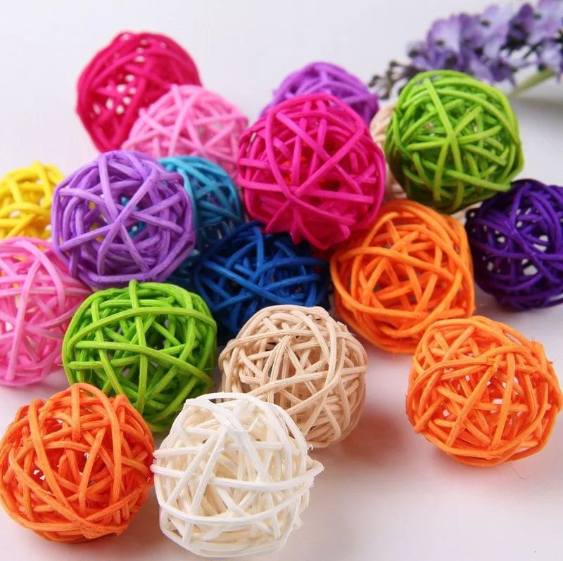 10Pcs Multicolor Rattan Balls 3CM Wicker Balls Decor Twig Orbs Spheres Vase Fillers Bird Toy Birthday Party Christmas Decor