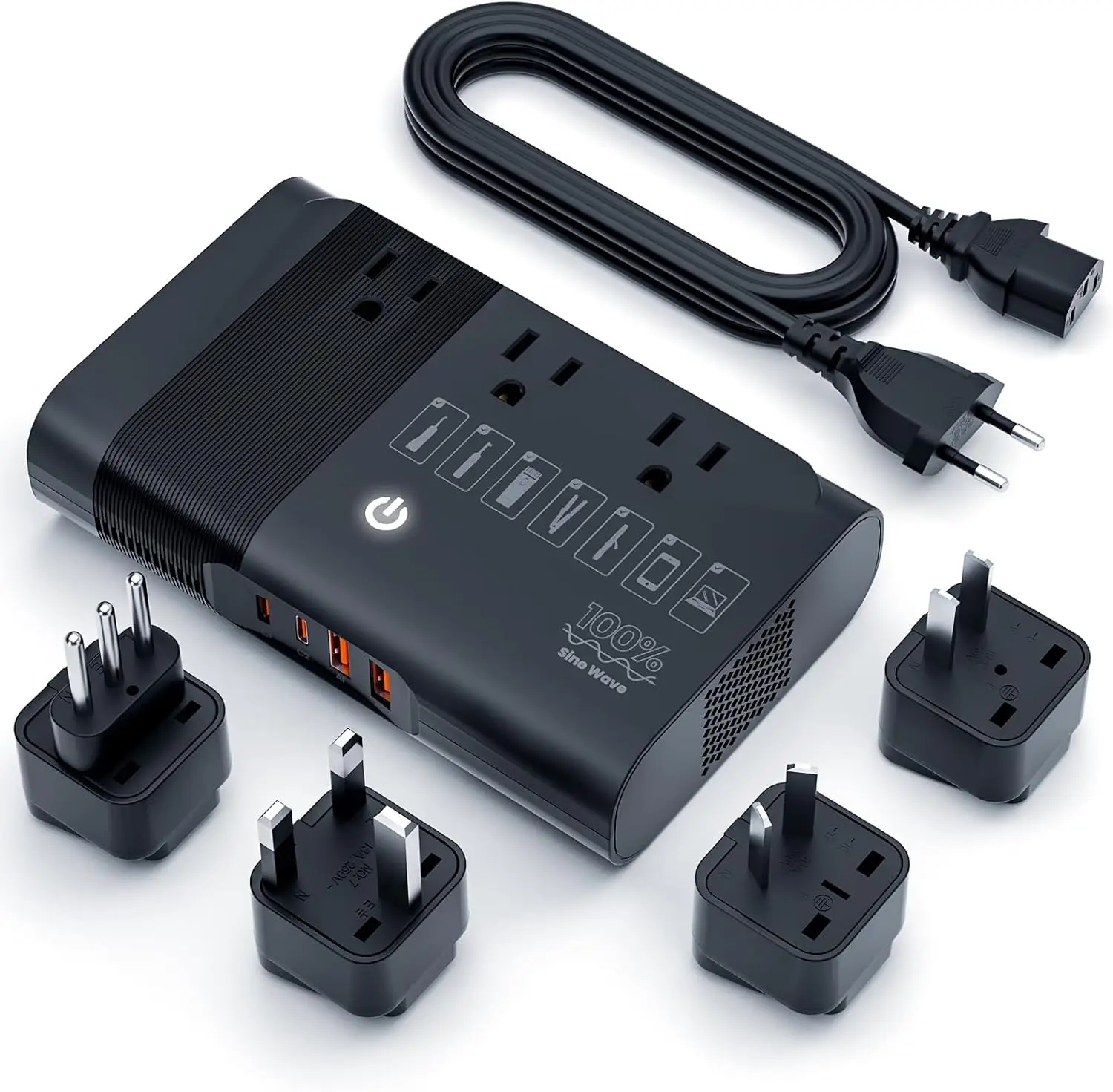 500 watt buck 220V to 110V voltage converter and international travel adapter with fast charging USB for US, European Union,