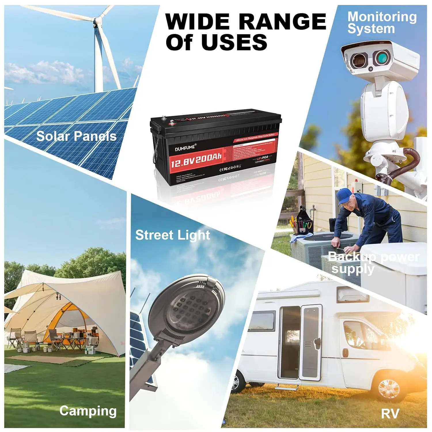 2pc 12V 200Ah LiFePO4 Battery 2560Wh Deep Cycle 200A BMS 15000 Cycles RV Solar Off-Grid, Customized