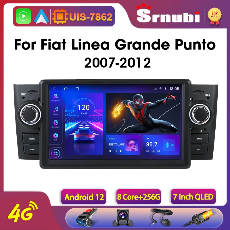 

Srnubi 7" Android 12.0 Car DVD For Fiat Linea Grande Punto 2007-2012 Auto 2Din 4G WIFI Carplay GPS Navigation Multimedia Player