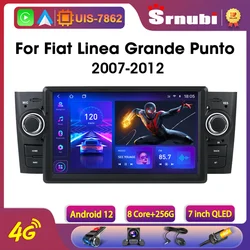 Srnubi-radio con GPS para coche, reproductor Multimedia con Android 12,0, 7 pulgadas, 2Din, 4G, WIFI, Carplay, DVD, para Fiat Linea Grande Punto 2007-2012