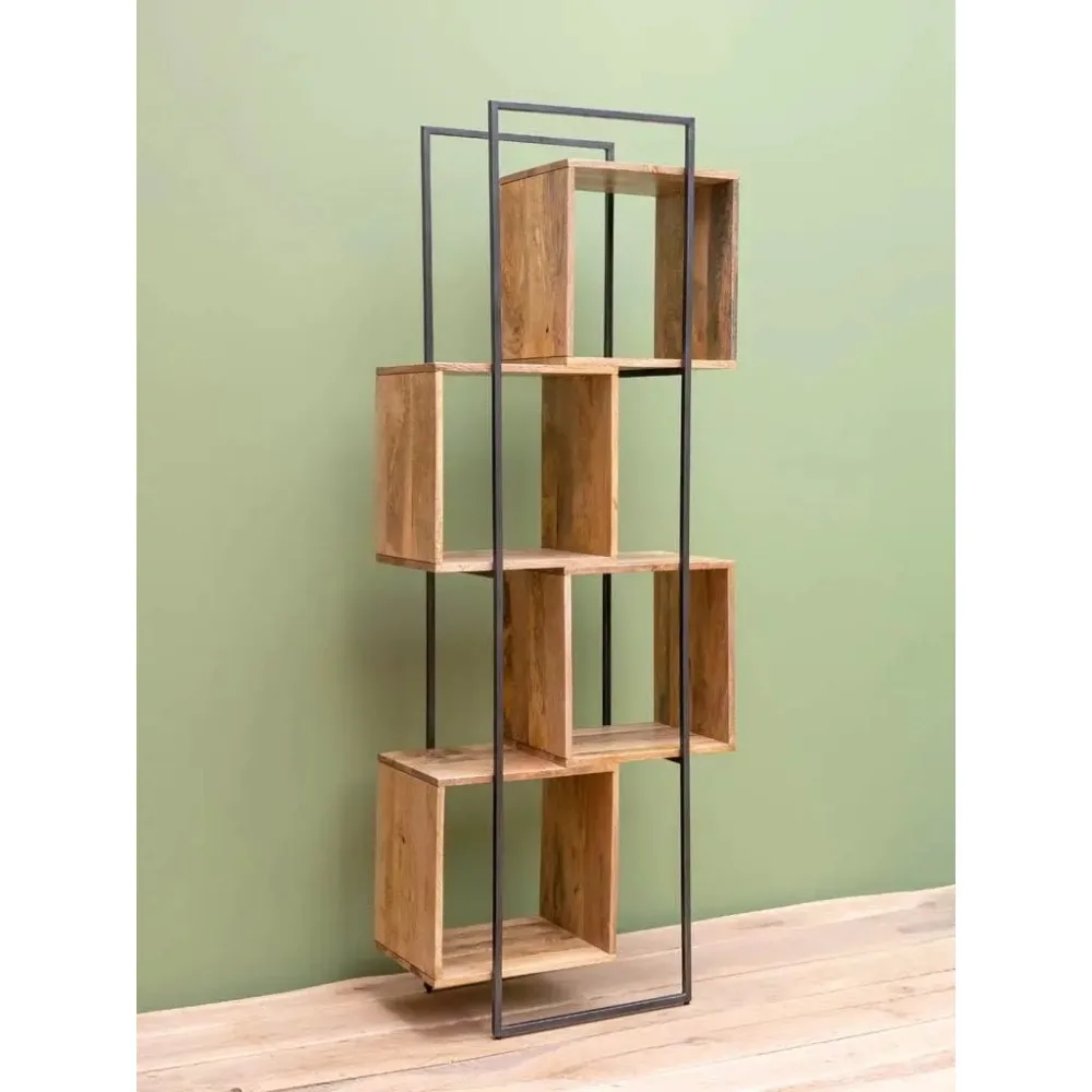 Estante de livros com 4-Tier Storage Organizer, Estante alta, Prateleira de madeira para livros