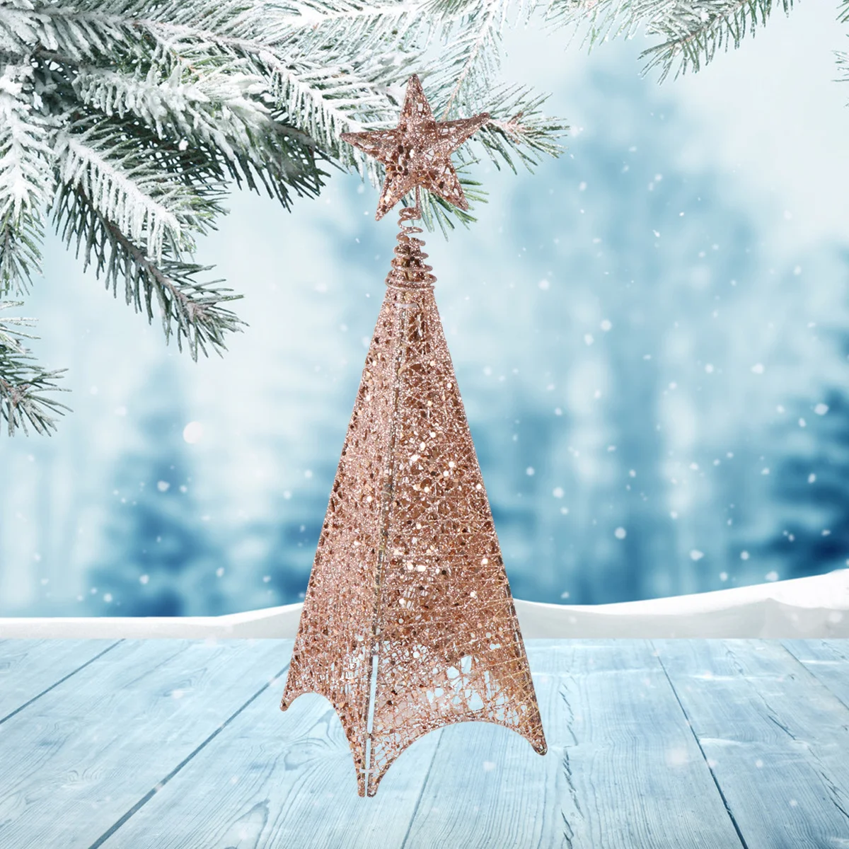 

40Cm Creative Tower Shaped Christmas Tree Glowing Metal Ornament for Home Festival Decoration Wrought Iron Style Rose Gold