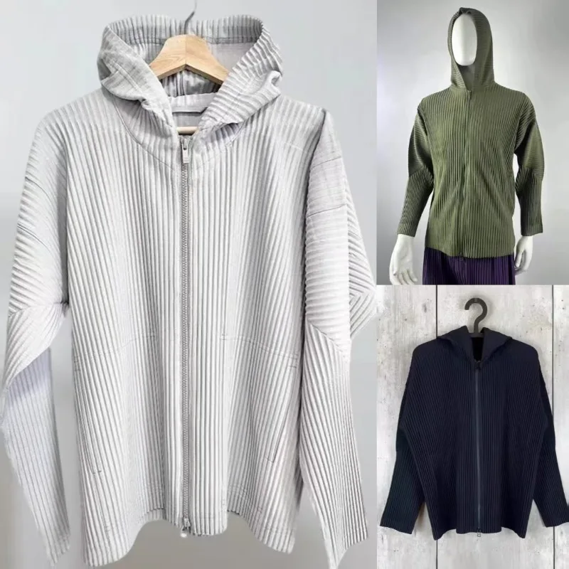 

Miyake плиссированный свитер с капюшоном, мужской лето 2021, новый кардиган на молнии, плиссированная куртка, свитер с капюшоном, куртка, свободная повседневная одежда