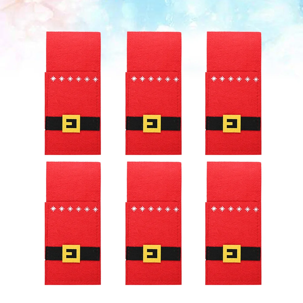 

6Pcs Red Christmas Tableware Holder Cutlery Bags Belt Design Silverware Storage Pouch Creative Festive Dining Decoration