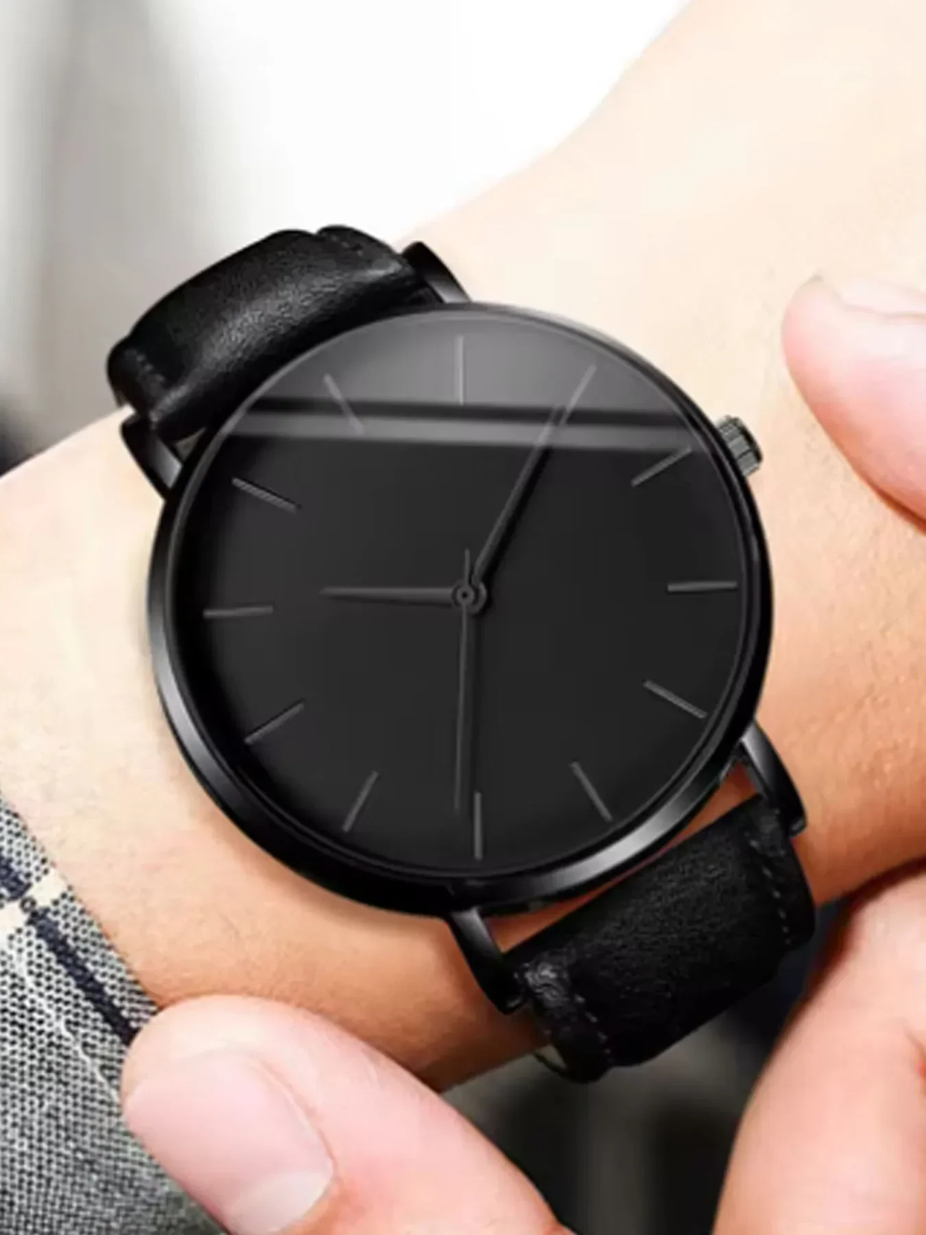 3Pcs Men Watch Jewelry Set Black Dial Quartz Wristwatch Leather Strap Braided Bracelet Crystal Necklace Male Gift