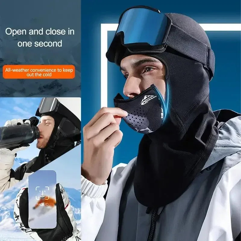 Cagoule Magnétique Chaude pour le Cyclisme, Couverture Complète du Visage, Vêtement de Sauna, Escalade, Pêche, Patinage, Chapeau, Écharpe, Ski, Hiver