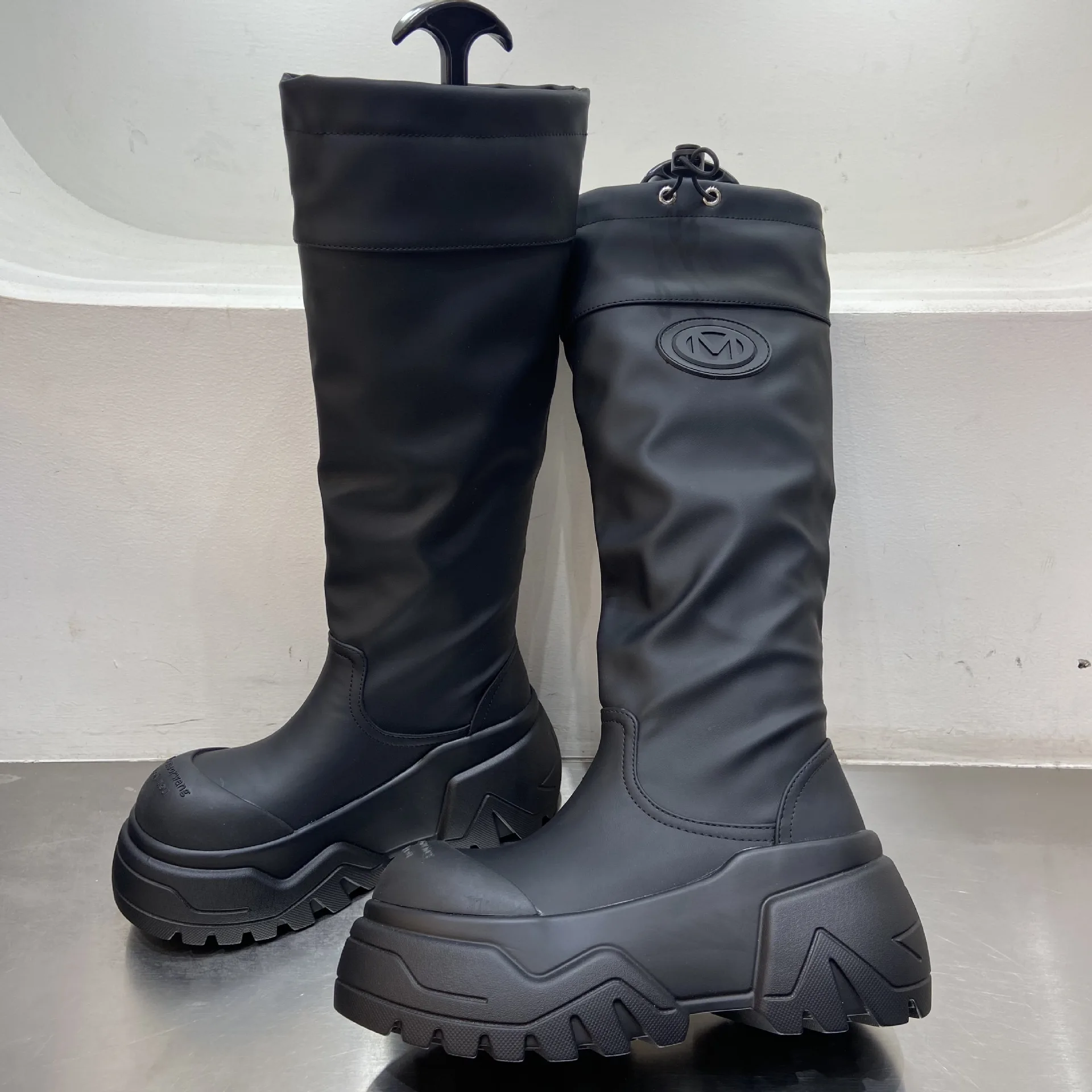 European Station 2023 Songgao Soled High Boots, Knee Length, Short and Fashionable Elastic Boots, Casual Fashion Boots