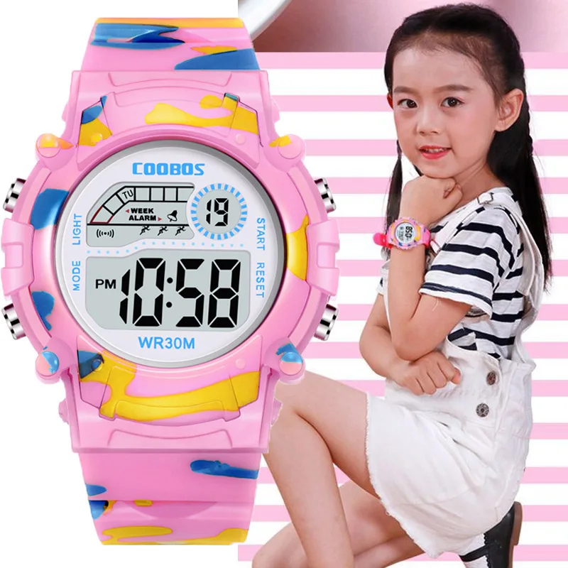 YIKAZE-relojes deportivos para niños y niñas, reloj Digital impermeable, despertador, cronómetro luminoso, reloj de pulsera militar multifunción