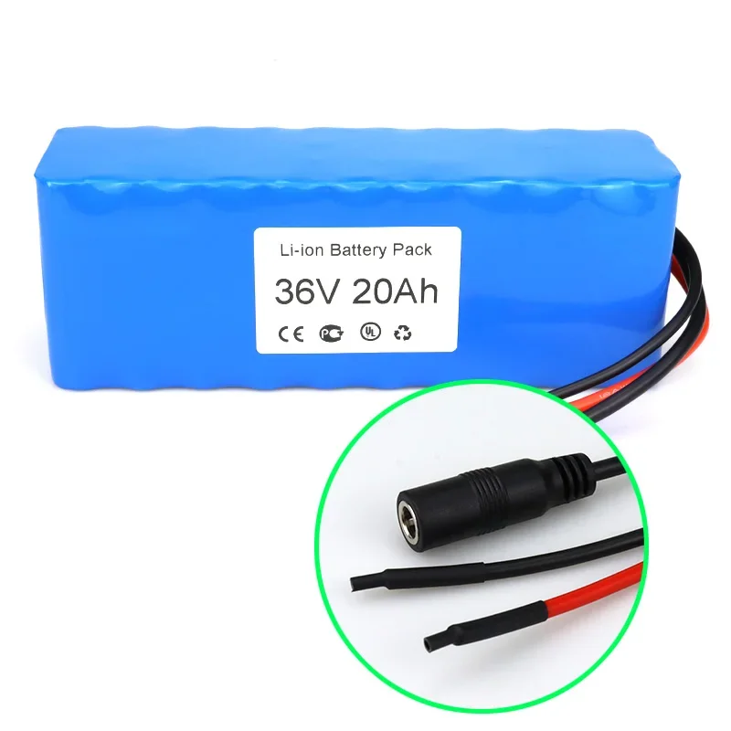 2024 Best Seller 36V Ebike Battery Pack 20Ah Wire + DC5.5*2.1 Connector And BMS