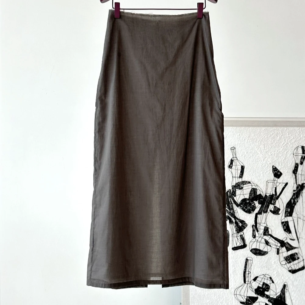 

Autumn and Winter Solid Color Simple Light Casual Simple Double-layer High Waist Double Pocket Slit Skirt